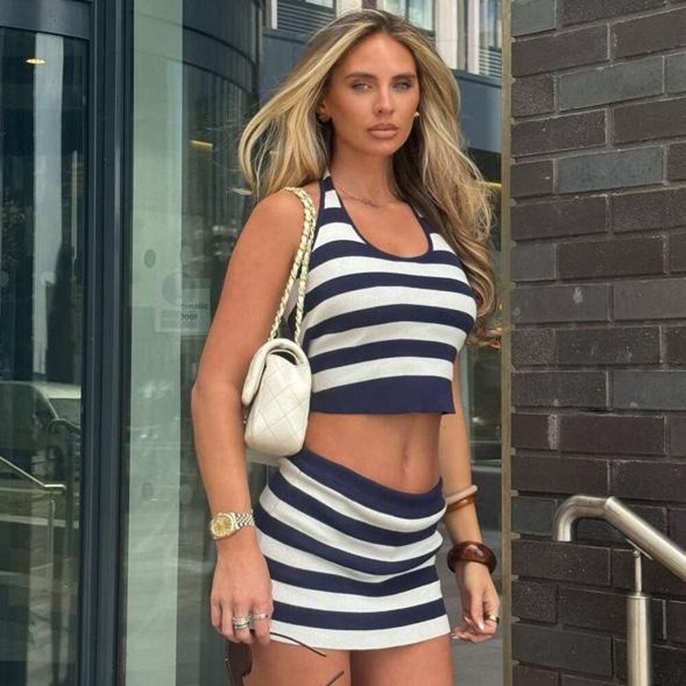 Fashion Nova white and navy striped matching set